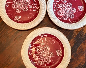 Rare Set of 3 Dinner Plates by Pier 1 | Maribeth | Discontinued | Red |