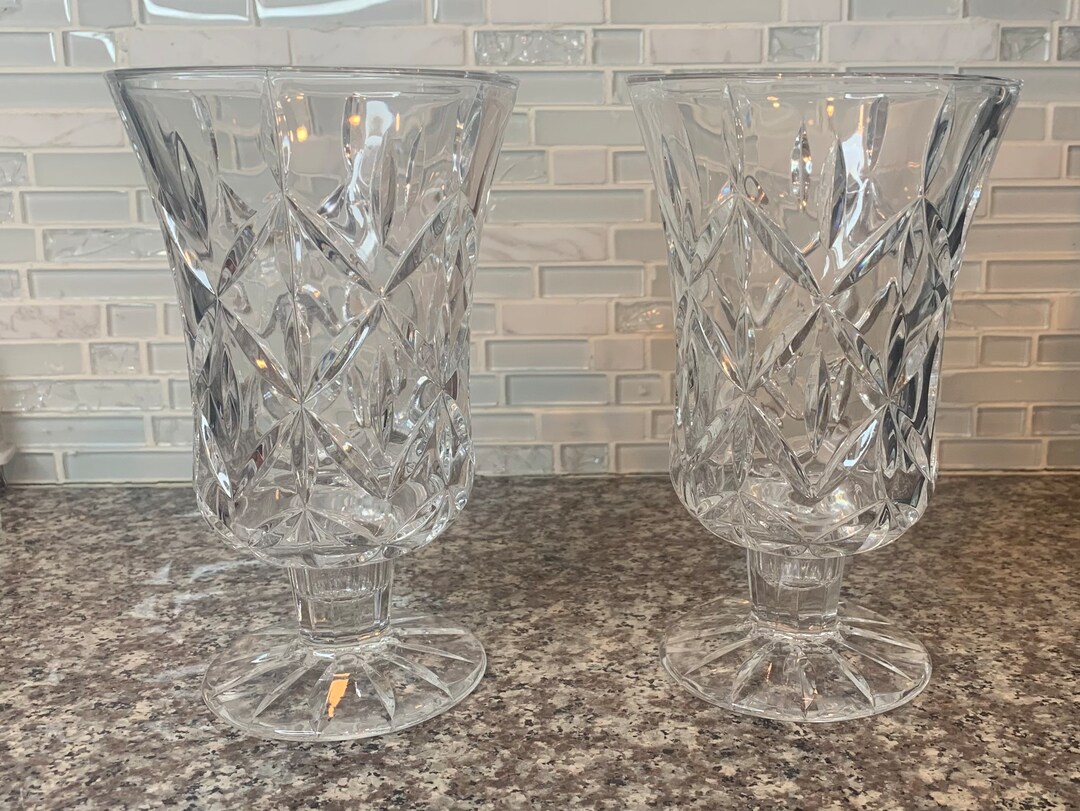 Vintage Set of 2 Block Crystal Hurricane, Block 7 Crystal Candle Holder ...