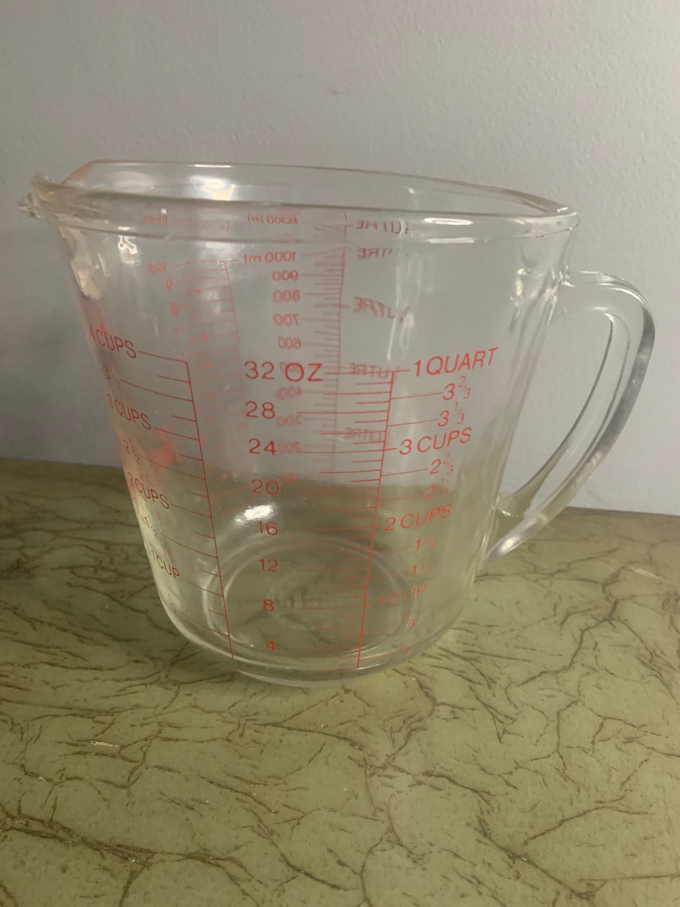 Old Primitive Metal 1 Quart Measuring Cup With Pour Spout 