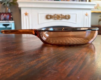 Vintage Corning Ware “Vision” Skillet Amber Glass | 7” Inch | Waffle-Bottom Frying Pan