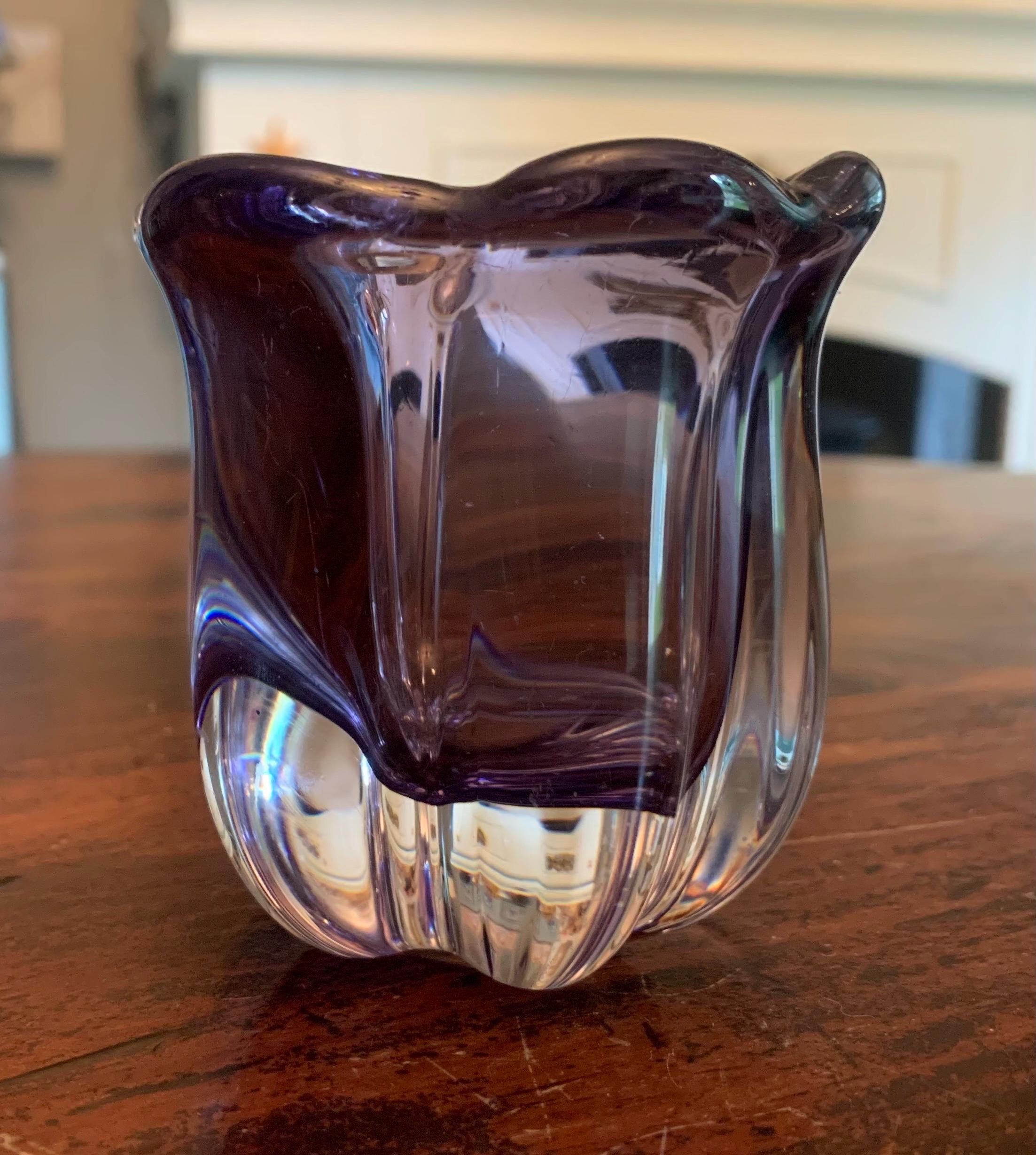 ヴィンテージ パープル&クリア クリスタル キャンドルホルダー