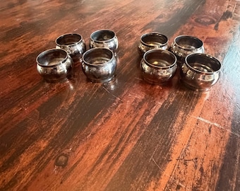 Vintage Silver Plated Over Brass Napkin Rings | Set of 8 | Mid Century Modern | Dining Accessories |