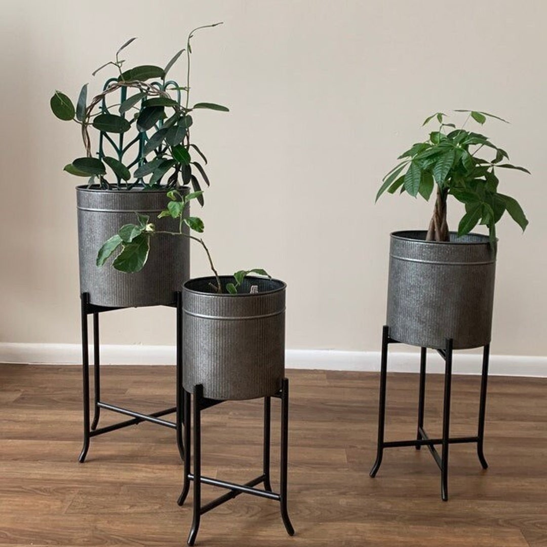 Set of 3 Large Galvanized Planters Outdoor Indoortree Etsy