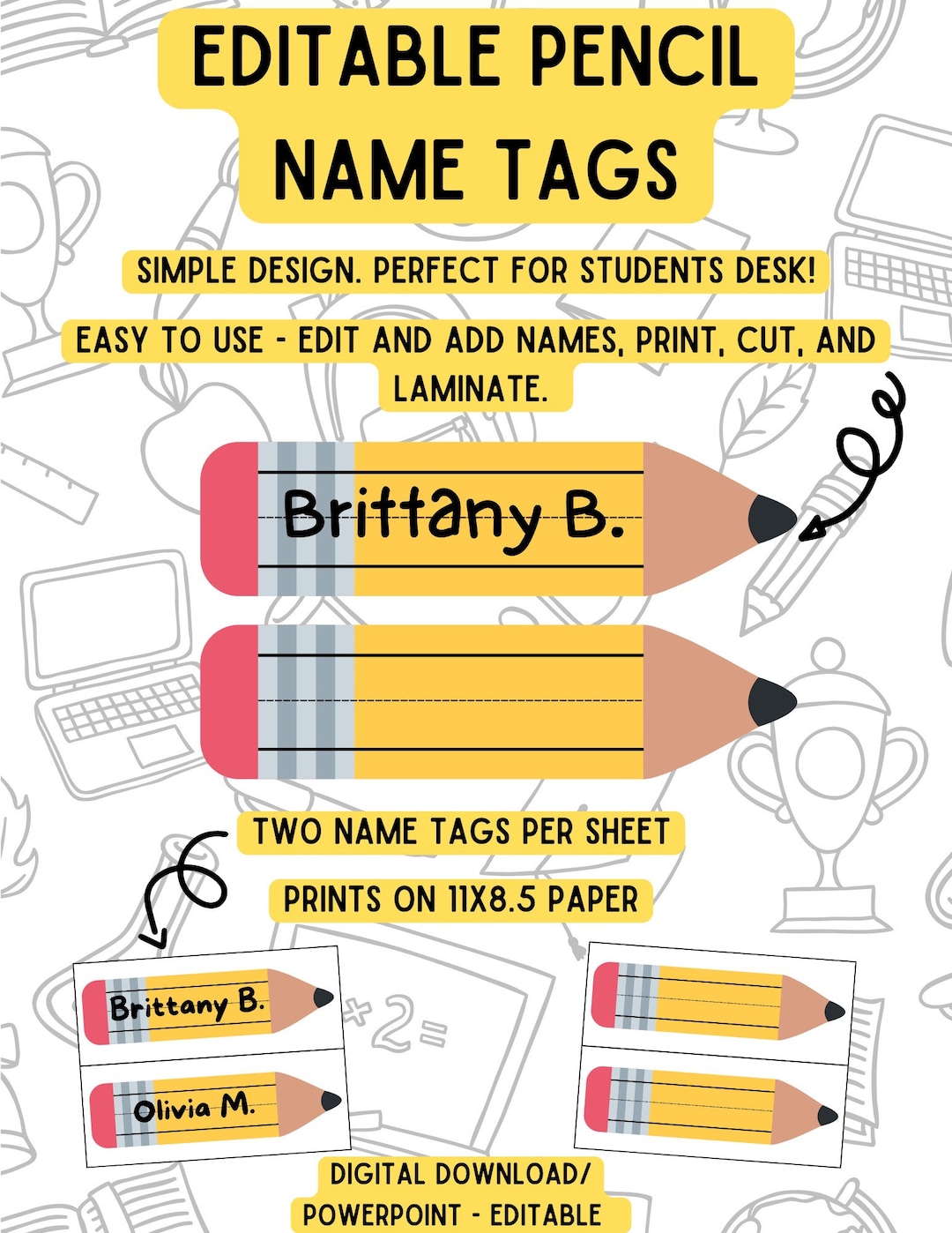 Pencil Name Tags editable Version Etsy