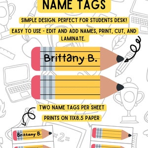 Pencil Name Tags (Editable Version)