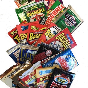 May include: A collection of vintage baseball trading cards in various colors and designs. The cards are from different brands and years, including Topps, Score, Fleer, and Donruss. Some of the cards feature logos and images of baseball players.