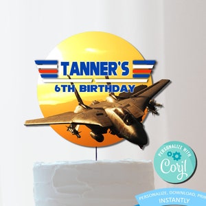 12,7 cm Jet Fighter Pilot Cake Topper Decor - Kinder Geburtstag - Druckbare Vorlage - Bearbeitbarer & druckbarer Geburtstagskuchen Topper - 13 cm