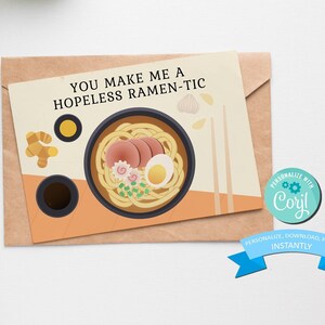 Hopeless Ramen-tic - Carte de voeux d'inspiration asiatique - Carte d'amour romantique - Carte de Saint Valentin imprimable - (5x7)