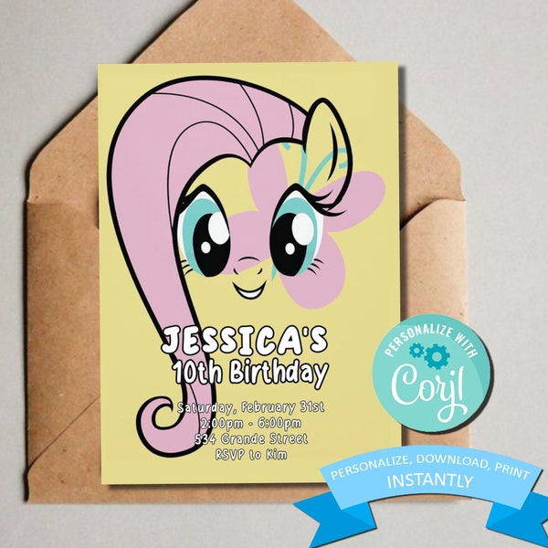 Shutterfly Birthday Invitation - Kids Themed My Little Pony Birthday Invite  -  Printable Template - Editable & Printable (5x7)