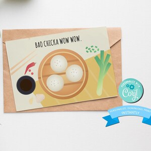 Bao Chicka Wow Wow - Bao asiatique personnalisé / Dim Sum inspiré carte de voeux - carte d'amour romantique - carte de Saint Valentin imprimable - (5 x 7)