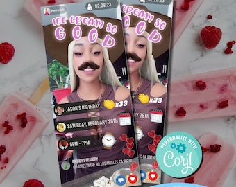 Ice Cream So Good Birthday Invitation -  NPC Steaming - Pinkydoll - TikTok Streamer - Yes yes yes -  Gang gang Editable & Printable (4x9.5)