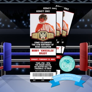 Wrestling Champion Geburtstagseinladung - Geburtstagseinladung mit Bild - Professional Wrestling Invite - Party - PRINTABLE (2,5x7)