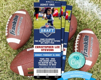 Future NFL Draft Pick Ticket - Football Birthday Invitation with Picture - Sports Invite - Boy's Sports Party - PRINTABLE (2.5x7)