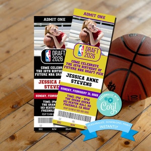 Future NBA Draft Pick Ticket - Basketball Einladung mit Bild - Birthday Sports Invite - Boys Party - Girls Party - PRINTABLE (2,5x7)
