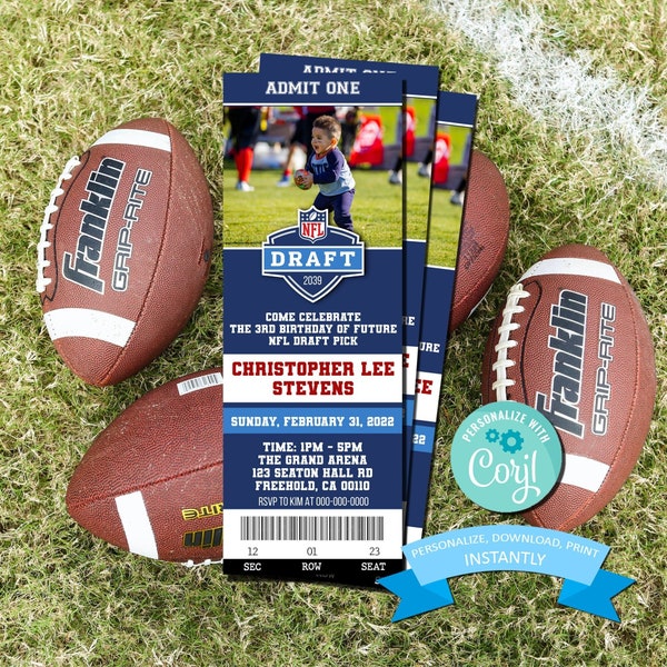 Future NFL Draft Pick Ticket - Football Birthday Invitation with Picture - Sports Invite - Boy's Sports Party - PRINTABLE (2.5x7)