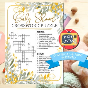 Baby Shower Crossword Puzzle - Baby Shower Game with Pop Culture Trivia, Shower Word Game, Printable Baby Shower Games - Instant Download