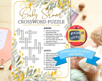 Baby Shower Crossword Puzzle - Baby Shower Game with Pop Culture Trivia, Shower Word Game, Printable Baby Shower Games - Instant Download