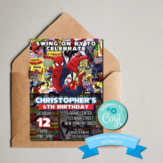 Spiderman Invitation Birthday Party Invitation Superhero
