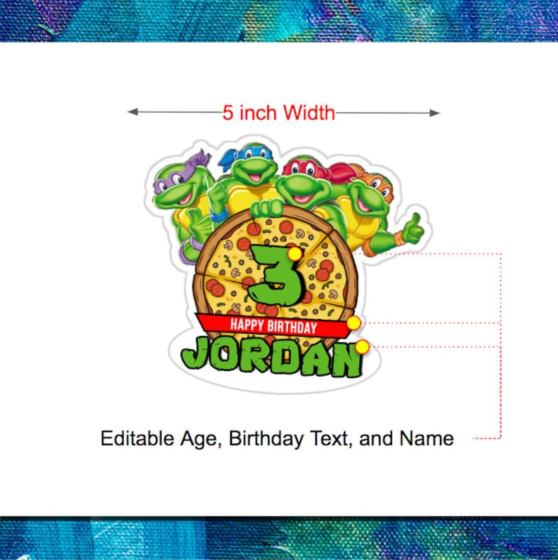 5 Teenage Mutant Ninja Turtles Birthday Cake Topper Decor 7 Inches CUSTOMIZABLE & PRINTABLE image 3