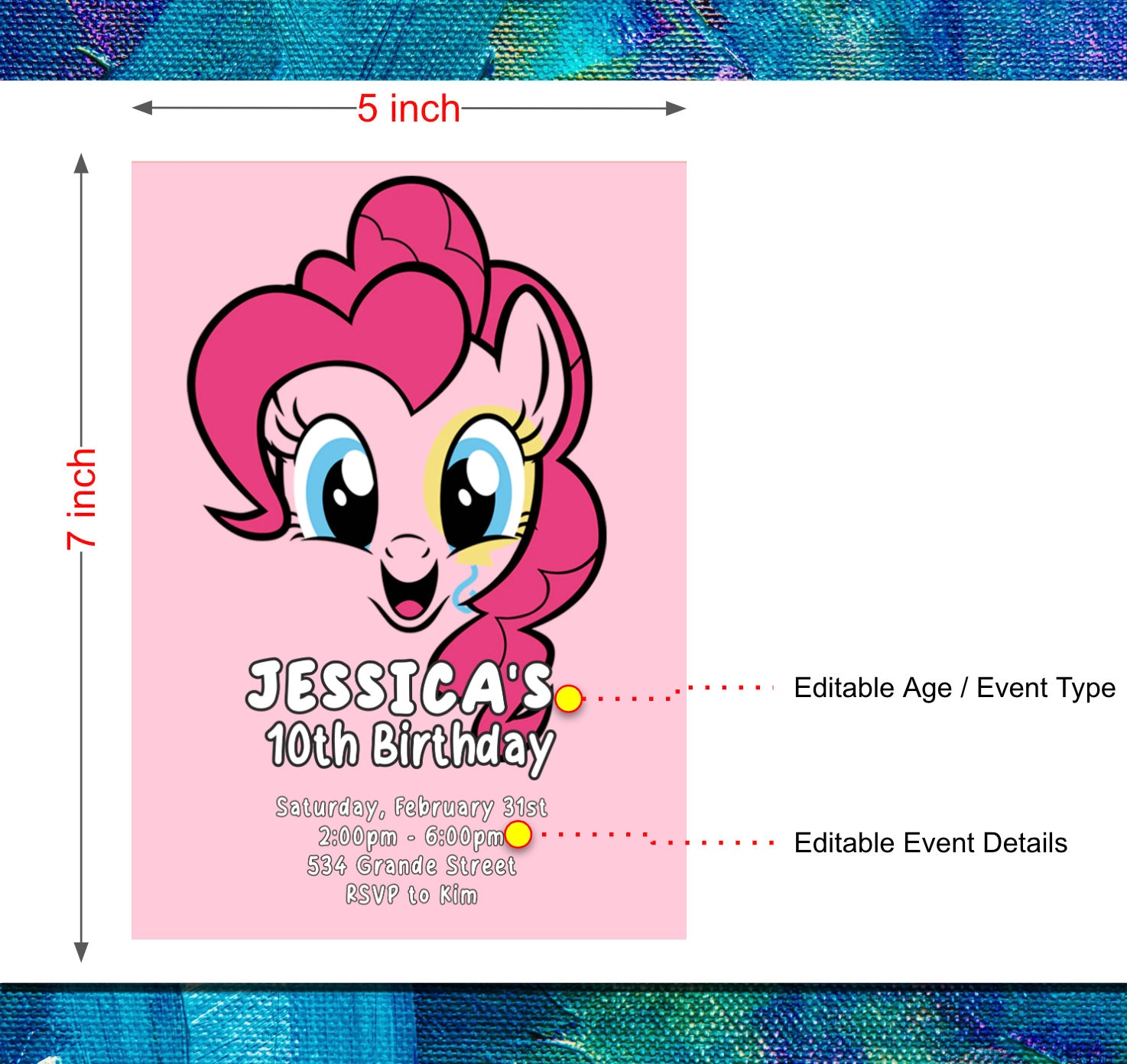 Shutterfly Birthday Invitation - Kids Themed My Little Pony Birthday Invite  - Printable Template - Editable \u0026 Printable (5x7) - Etsy, image size:1474x1392