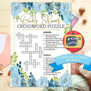 Baby Shower Crossword Puzzle - Baby Shower Game with Pop Culture Trivia, Shower Word Game, Printable Baby Shower Games - Instant Download