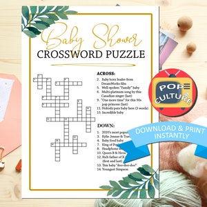 Baby Shower Crossword Puzzle - Baby Shower Game with Pop Culture Trivia, Shower Word Game, Printable Baby Shower Games - Instant Download