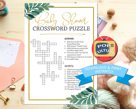 baby shower crossword puzzle baby shower game with pop etsy