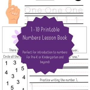 1 - 10 Numbers Lessons Printable | Printable Activity Book | Learning Numbers Printable | Numbers Practice | Pre-K Kindergarten Learning |