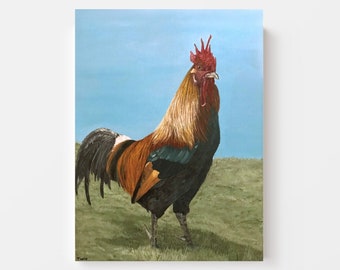Rustic Farmhouse Rooster Canvas Art - Hand Painted Acrylic Country Chic Decor 16x20