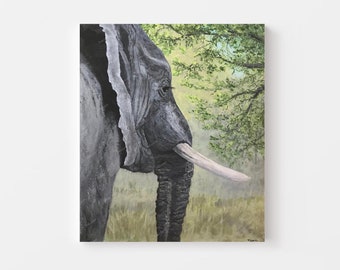 Elephant Painting on Canvas: Original Animal Artwork, Wall Decor