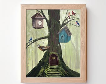 Enchanted Tree Art Print: Original Fantasy Landscape Artwork, Nursery Wall Decor