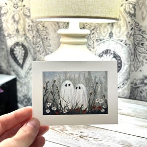 Miniature Ghost Couple Art Print: &quot;Ghostly Companions&quot; - Halloween Decor