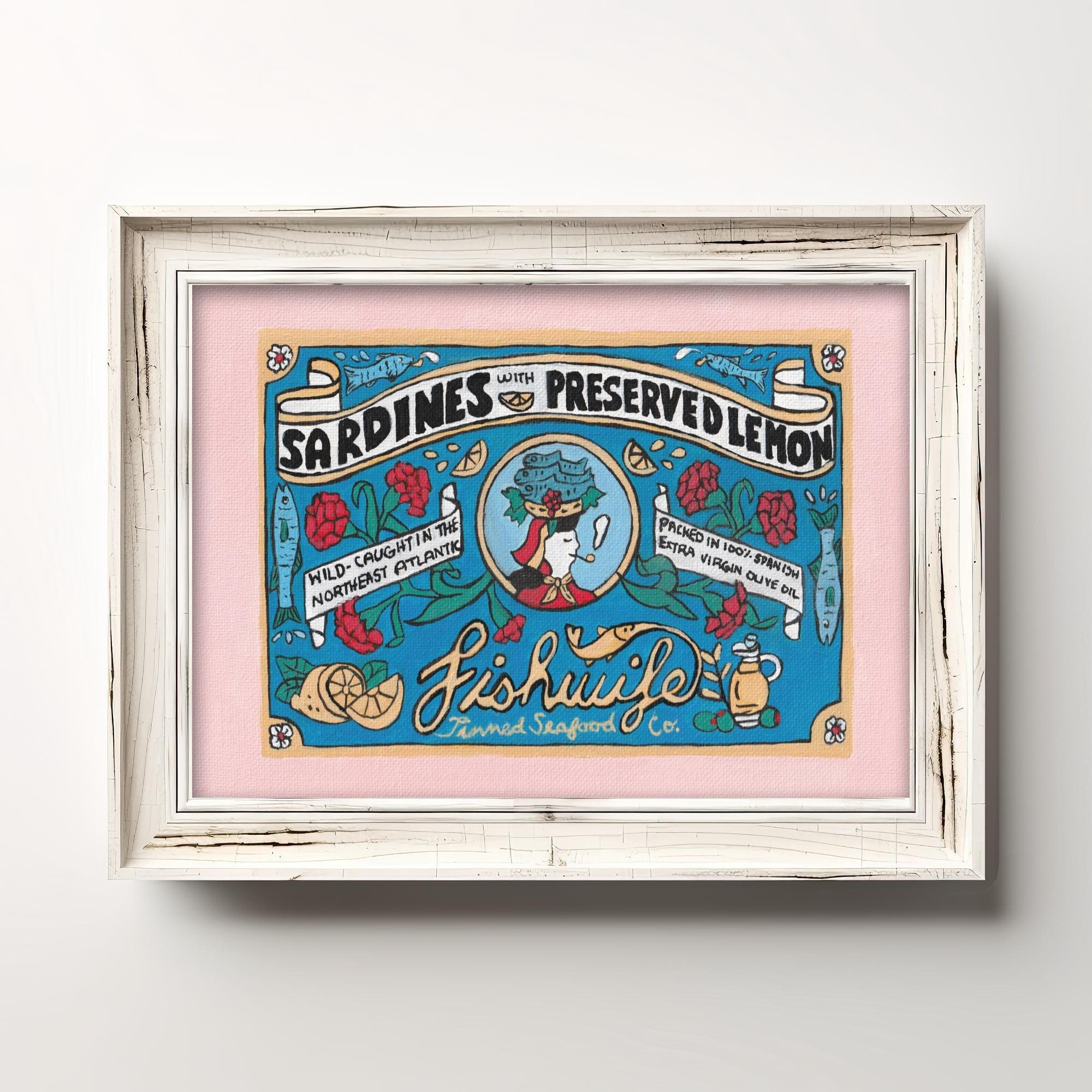 Les Queues de Sardines イカリタイツ M／L　手書き Fishwife Sardines With Lemon Art Print - Vintage-inspired