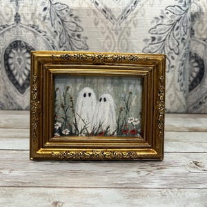 Framed Miniature Ghost Couple Art Print: &quot;Ghostly Companions&quot; - Halloween Decor