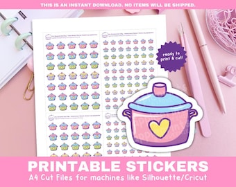Stickers Icônes de Cuisine | Stickers pour agenda de préparation de repas | Stickers fonctionnels imprimables pour Cricut & Silhouette Print and Cut