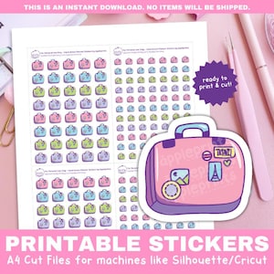 Pegatinas con íconos de maletas de viaje / Pegatinas para planificadores de vacaciones / Pegatinas funcionales imprimibles para Cricut y Silhouette Print and Cut