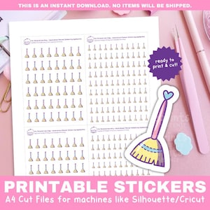 Broom Icon Stickers | Sweeping Planner Stickers | Printable Functional Stickers for Cricut & Silhouette Print and Cut