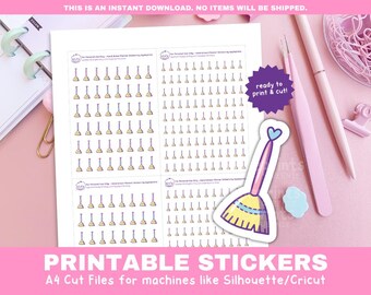 Stickers bezempictogram | Vegen plannerstickers | Afdrukbare functionele stickers om op de Cricut en silhouet af te drukken en te knippen