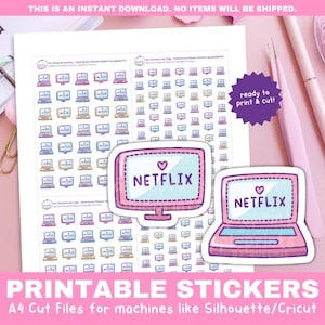 Netflix アイコン ステッカー | テレビ ノートパソコン ビンジウォッチング ステッカー | Cricut および Silhouette プリント アンド カット用の印刷可能な機能ステッカー