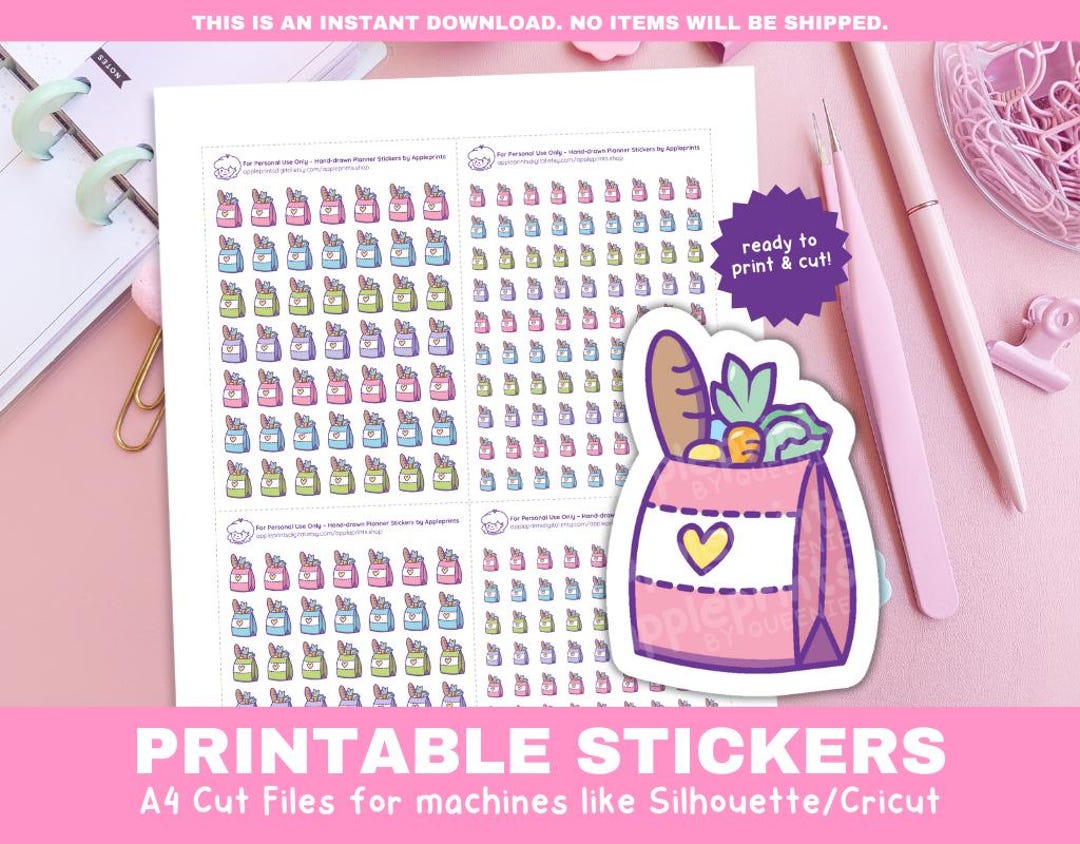 Grocery Bag Icon Stickers | Shopping Planner Stickers | Printable ...