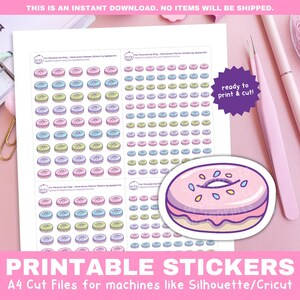 Pegatinas con icono de donut / Pegatinas lindas para recordar postres y golosinas / Pegatinas funcionales imprimibles para Cricut y Silhouette.