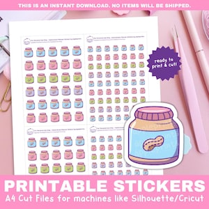 Pegatinas con íconos de mantequilla de maní / Pegatinas para refrigerios y artículos esenciales de despensa / Pegatinas funcionales imprimibles para Cricut y Silhouette