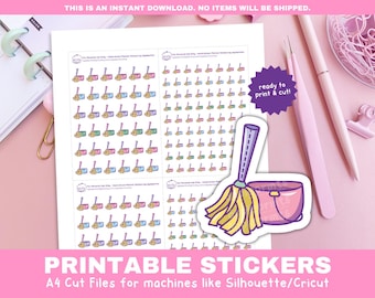 Wischmopp Aufkleber | Putz- und Hausarbeit-Aufkleber | Druckbare funktionale Aufkleber für Cricut & Silhouette