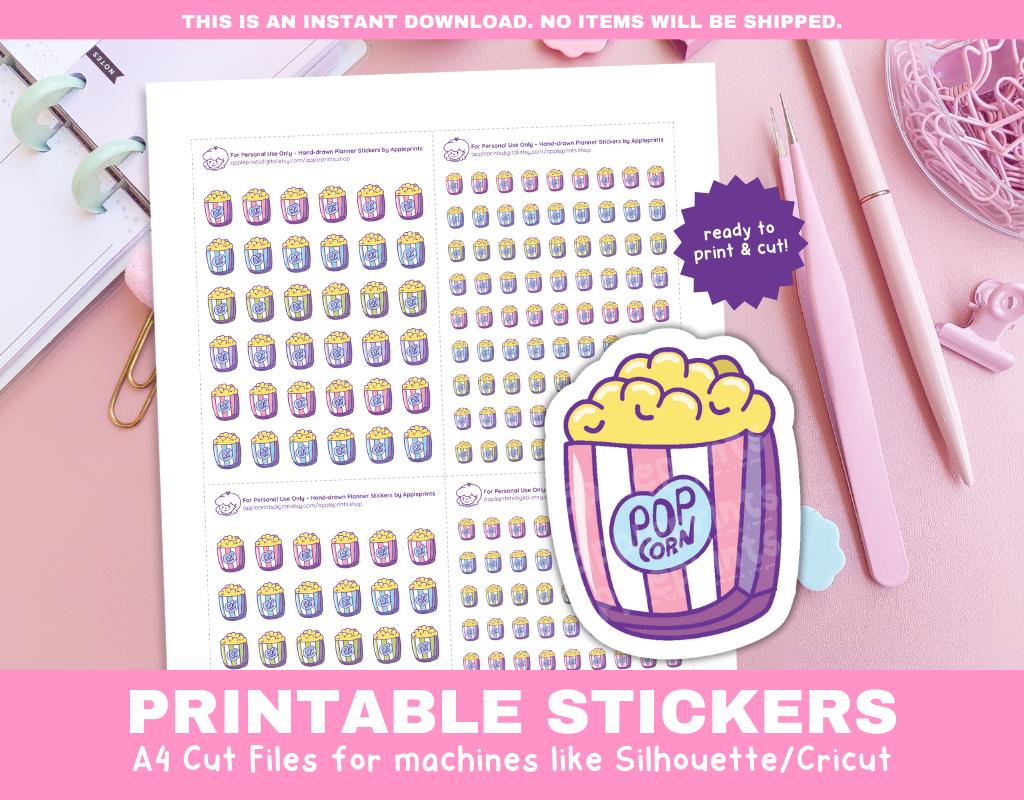 Popcorn Icon Stickers | Movie Night Snack Planner Stickers | Printable ...
