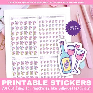 Pegatinas con íconos de citas nocturnas / Pegatinas para planificador de botellas de vino y celebraciones / Pegatinas funcionales imprimibles para Cricut y Silhouette