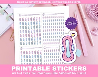 Period Tracker Icon Stickers | Menstrual Cycle Planner Stickers | Printable Functional Stickers for Cricut & Silhouette Print and Cut
