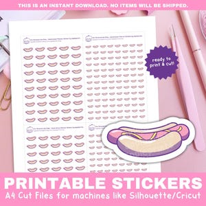 Pegatinas con íconos de perritos calientes / Pegatinas de golosinas y refrigerios / Pegatinas funcionales imprimibles para Cricut y Silhouette