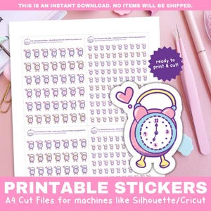 Adesivos de ícone de despertador | Adesivos de planejador de lembrete de programação | Adesivos funcionais imprimíveis para Cricut e Silhouette Print and Cut