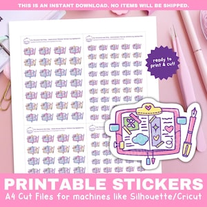 Stickers dagboekpictogram | Schrijf- en notitieboekjestickers | Afdrukbare functionele stickers voor de Cricut en Silhouette
