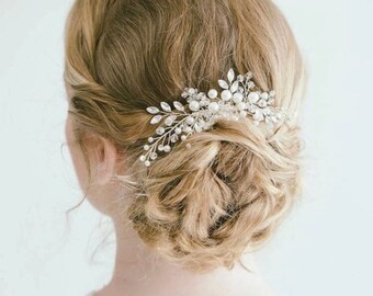 Pettine per capelli decorativo in argento con perle, accessori per capelli da sposa